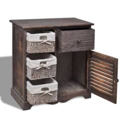 Berkfield Home Wooden Cabinet 3 Left Weaving Baskets Brown - thumbnail 4