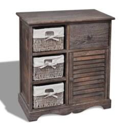 Berkfield Home Wooden Cabinet 3 Left Weaving Baskets Brown - thumbnail 2