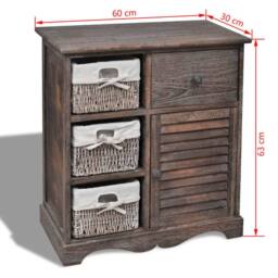 Berkfield Home Wooden Cabinet 3 Left Weaving Baskets Brown - thumbnail 6