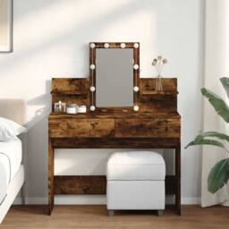 Berkfield Home Dressing Table with LED Smoked Oak 100x40x130 cm in Brown - Size: 100 x 40 x 130 cm - thumbnail 2
