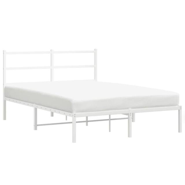 Berkfield Home Metal Bed Frame without Mattress with Headboard White 135x190cm - Size: 135x190 cm - image 1