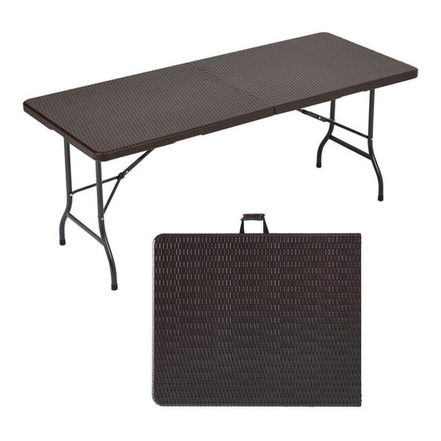 Hygrad Built to Survive 6ft Folding Outdoor Rattan Trestle Table in Brown - image 1