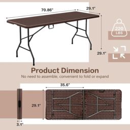 Hygrad Built to Survive 6ft Folding Outdoor Rattan Trestle Table in Brown - thumbnail 5