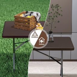 Hygrad Built to Survive 6ft Folding Outdoor Rattan Trestle Table in Brown - thumbnail 4
