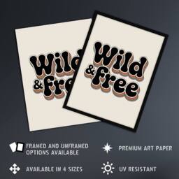 "Artery8 Wild & Free Retro Rainbow Font Typography Wall Art Print in Beige - Size: W12"" x H16""" - thumbnail 2
