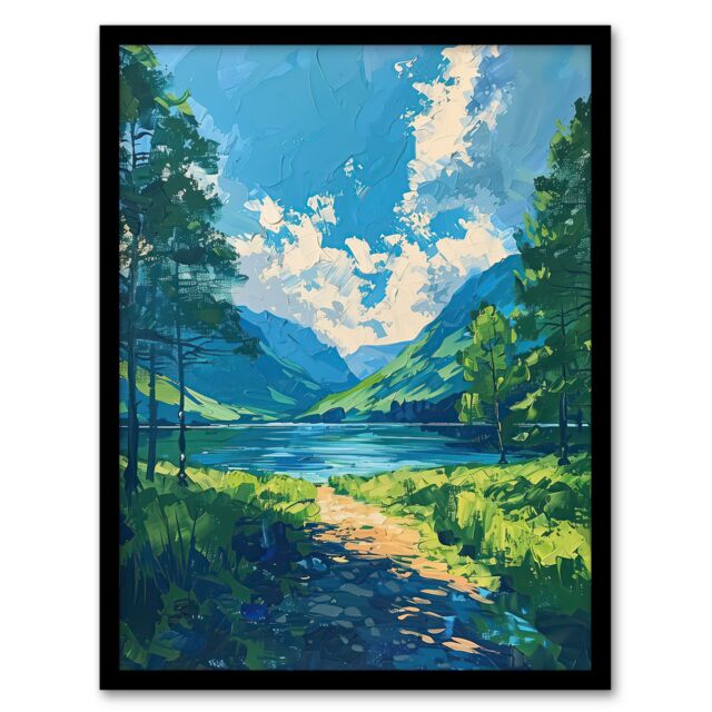 "Artery8 Lake District Windermere Acrylic Landscape Summer Framed Art Print in Blue - Size: W12"" x H16""" - image 1