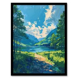 "Artery8 Lake District Windermere Acrylic Landscape Summer Framed Art Print in Blue - Size: W12"" x H16""" - thumbnail 1