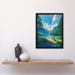 "Artery8 Lake District Windermere Acrylic Landscape Summer Framed Art Print in Blue - Size: W12"" x H16""" - thumbnail 4