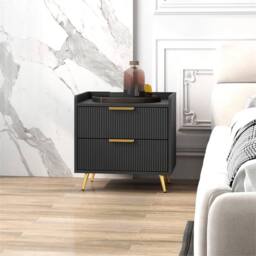 Nordara Black Bedside Cabinet Drawer Bedroom Side Table Storage Nightstand - Size: 100 cm x 60 cm - thumbnail 6