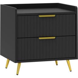 Nordara Black Bedside Cabinet Drawer Bedroom Side Table Storage Nightstand - Size: 100 cm x 60 cm