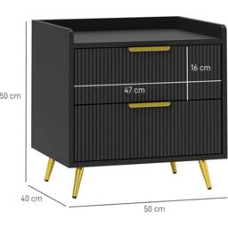 Nordara Black Bedside Cabinet Drawer Bedroom Side Table Storage Nightstand - Size: 100 cm x 60 cm - thumbnail 2