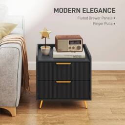 Nordara Black Bedside Cabinet Drawer Bedroom Side Table Storage Nightstand - Size: 100 cm x 60 cm - thumbnail 4
