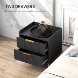 Nordara Black Bedside Cabinet Drawer Bedroom Side Table Storage Nightstand - Size: 100 cm x 60 cm - thumbnail 5