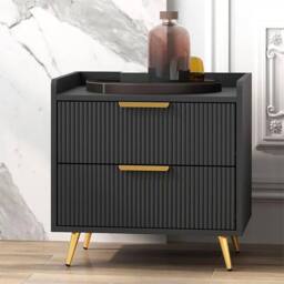 Nordara Black Bedside Cabinet Drawer Bedroom Side Table Storage Nightstand - Size: 100 cm x 60 cm - thumbnail 3