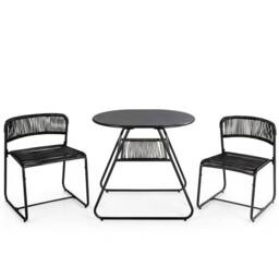 Gymax 3 PCS PE Rattan Bistro Set 2-Tier Coffee Table 2 Stackable Chairs Set in Black - thumbnail 3