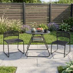 Gymax 3 PCS PE Rattan Bistro Set 2-Tier Coffee Table 2 Stackable Chairs Set in Black - thumbnail 1
