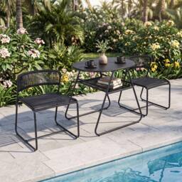 Gymax 3 PCS PE Rattan Bistro Set 2-Tier Coffee Table 2 Stackable Chairs Set in Black - thumbnail 6