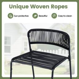 Gymax 3 PCS PE Rattan Bistro Set 2-Tier Coffee Table 2 Stackable Chairs Set in Black - thumbnail 8