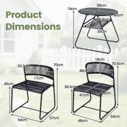 Gymax 3 PCS PE Rattan Bistro Set 2-Tier Coffee Table 2 Stackable Chairs Set in Black - thumbnail 4