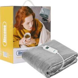 Alecome Women's Electric Heated Throw Blanket Washable 220gsm Fleece Remote Timer in Silver