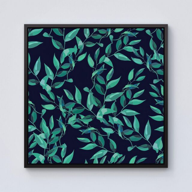 "Warren Reed - Designer Delicate Green Foliage Framed Canvas in Black - Size: W30"" x H30""" - image 1