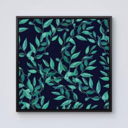 "Warren Reed - Designer Delicate Green Foliage Framed Canvas in Black - Size: W30"" x H30""" - thumbnail 1