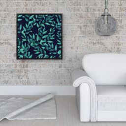 "Warren Reed - Designer Delicate Green Foliage Framed Canvas in Black - Size: W30"" x H30""" - thumbnail 2
