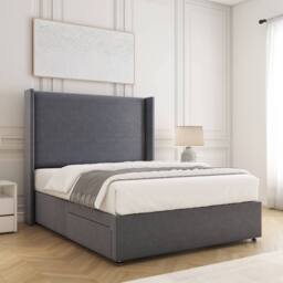 "BSSPOKE Austin Divan Bed Plush Velvet 54"" Headboard & No Drawers No Mattress in Charcoal - Size: Single" - thumbnail 2