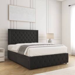 "BSSPOKE Lena Divan Bed Plush Velvet 24"" Headboard Mattress & No Drawers in Black - Size: Super King" - thumbnail 2