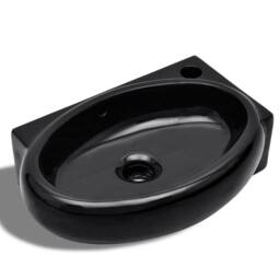 Berkfield Home Elegant Ceramic Bathroom Sink Basin Faucet/Overflow Hole Black Round - thumbnail 3
