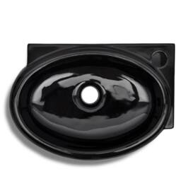 Berkfield Home Elegant Ceramic Bathroom Sink Basin Faucet/Overflow Hole Black Round - thumbnail 4