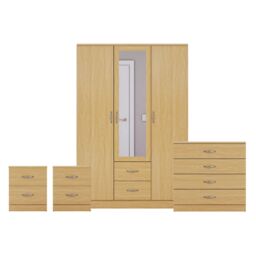 Home Discount Vida Designs 4Pc Bedroom Set 2x2Bedside, 4 Drawer, 3Dr Mirror Wardrobe in Brown - thumbnail 8