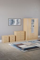 Home Discount Vida Designs 4Pc Bedroom Set 2x2Bedside, 4 Drawer, 3Dr Mirror Wardrobe in Brown - thumbnail 1
