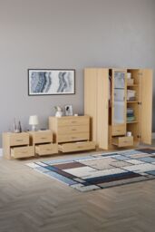 Home Discount Vida Designs 4Pc Bedroom Set 2x2Bedside, 4 Drawer, 3Dr Mirror Wardrobe in Brown - thumbnail 2