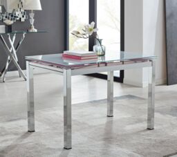 FurnitureboxUK Enna White Glass Extending 4-6 Seater Dining Table & 4 Lorenzo Faux Leather Chairs in Beige - thumbnail 3