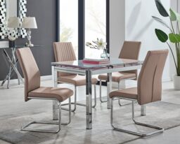 FurnitureboxUK Enna White Glass Extending 4-6 Seater Dining Table & 4 Lorenzo Faux Leather Chairs in Beige - thumbnail 1