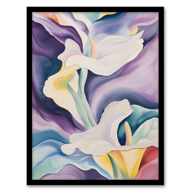 Artery8 Wall Art Print Abstract Calla Lily Flowers Watercolour Painting Art Framed Poster in Black - Size: A4 - image 1