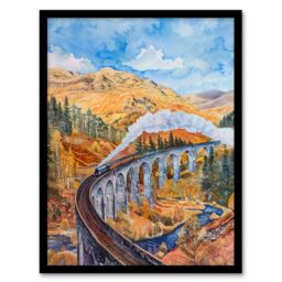"Artery8 Steam Train Glenfinnan Viaduct Railway Bridge Framed Art Print in Yellow - Size: W12"" x H16""" - thumbnail 1