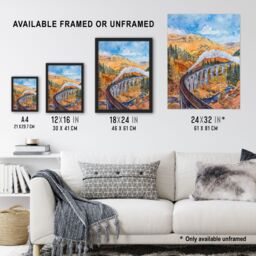"Artery8 Steam Train Glenfinnan Viaduct Railway Bridge Framed Art Print in Yellow - Size: W12"" x H16""" - thumbnail 3