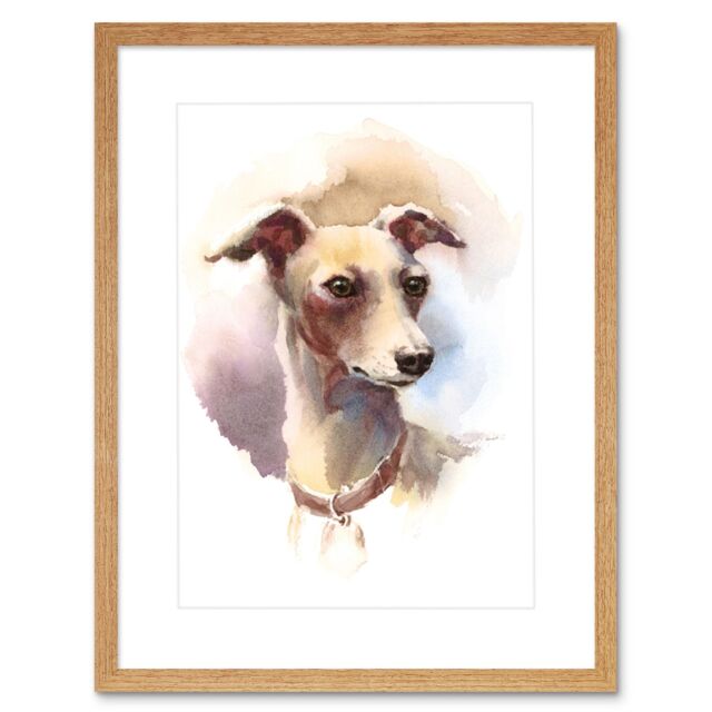 "Artery8 Wall Art Print Dog Italian Greyhound Watercolour Art Framed 9x7 inch in Beige - Size: W7"" x H9""" - image 1