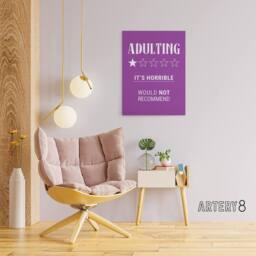 "Artery8 Adulting Funny Review Would Not Recommend Canvas Wall Art Print in Purple - Size: W24"" x H32""" - thumbnail 3