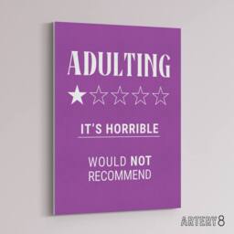 "Artery8 Adulting Funny Review Would Not Recommend Canvas Wall Art Print in Purple - Size: W24"" x H32""" - thumbnail 2