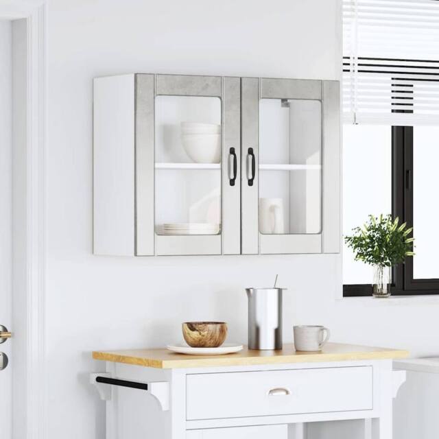 Berkfield Home Kitchen Wall Cabinet with Glass Door Kalmar Artisan Oak Wood in Grey - image 1