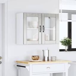 Berkfield Home Kitchen Wall Cabinet with Glass Door Kalmar Artisan Oak Wood in Grey