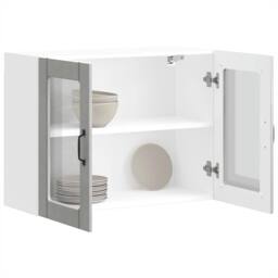 Berkfield Home Kitchen Wall Cabinet with Glass Door Kalmar Artisan Oak Wood in Grey - thumbnail 2