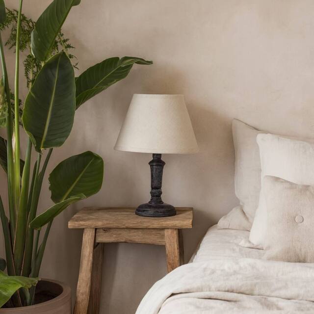 Wyld Haus Brantes Distressed Black Table Lamp Natural Linen Shade - Size: 10 inches - image 1