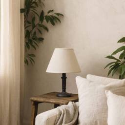 Wyld Haus Brantes Distressed Black Table Lamp Natural Linen Shade - Size: 10 inches - thumbnail 2