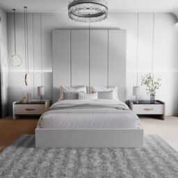Modish Furnishing Light Grey Velvet Headboard Wall Panel Bed With Ottoman Storage Gas Lift - Size: Double - thumbnail 3