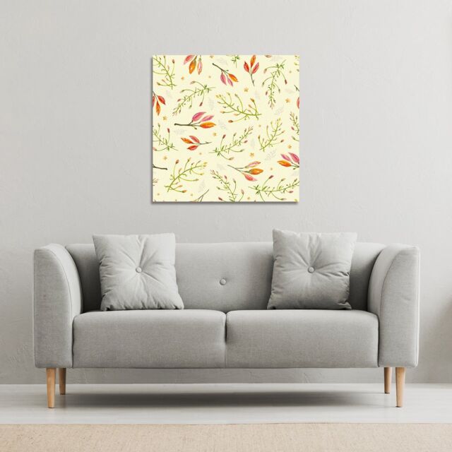 Benjamin Tate Design Green Branches on Light Background (Canvas Print) / 114 x 114 x 4cm in Natural - Size: 114 x 114 x 4 cm - image 1