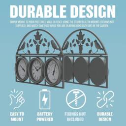 BARGAINS-GALORE 67cm Garden Wall Clock 3 In 1 Weather Station Humidity Thermometer in Grey - thumbnail 6